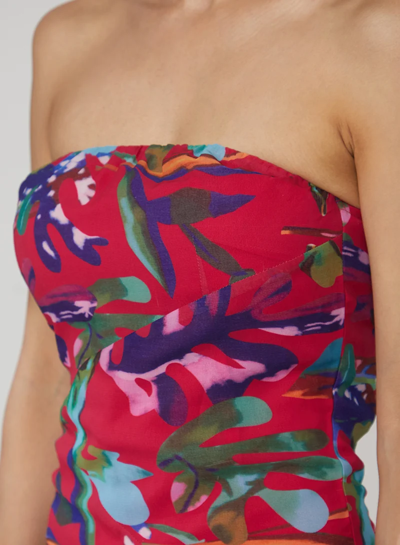 Pinacolada  Women's Carmine Red Blurry Bandeau Dress For Casual Wear | Off-Shoulder | Sleeveless | Pull On Closure | Dress Designed With Comfortable Fit For Woman & Girls for Women | Best Price UAE